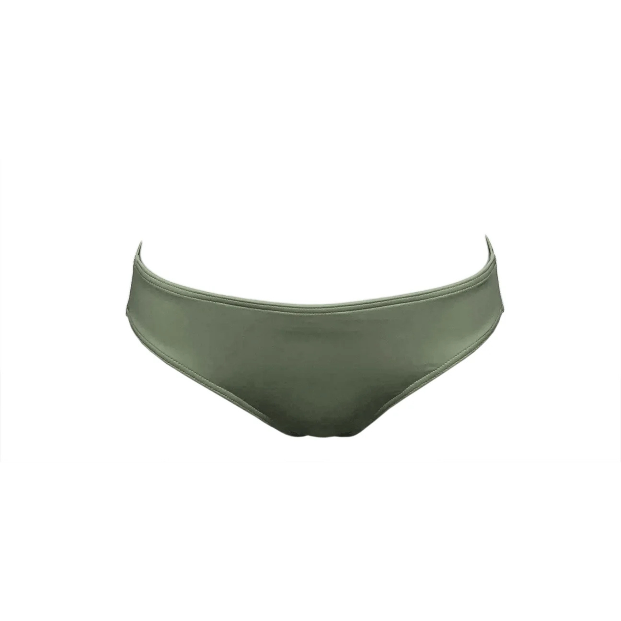 Olive green wide bikini bottom by Paupa, front view