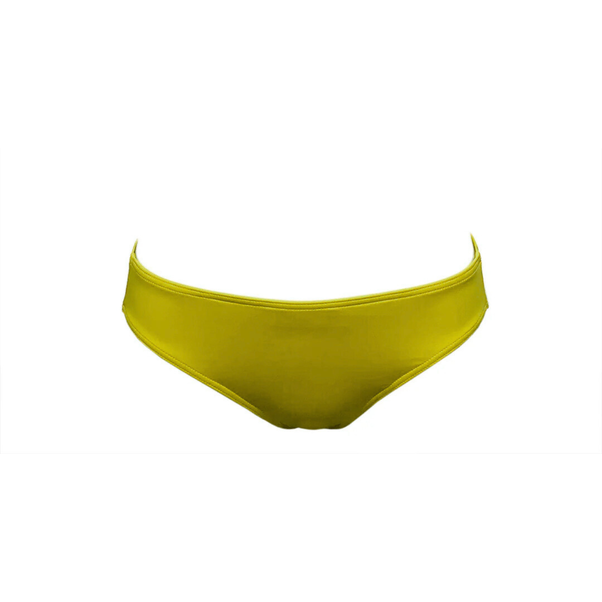 Yellow wide bikini bottom by Paupa, front view