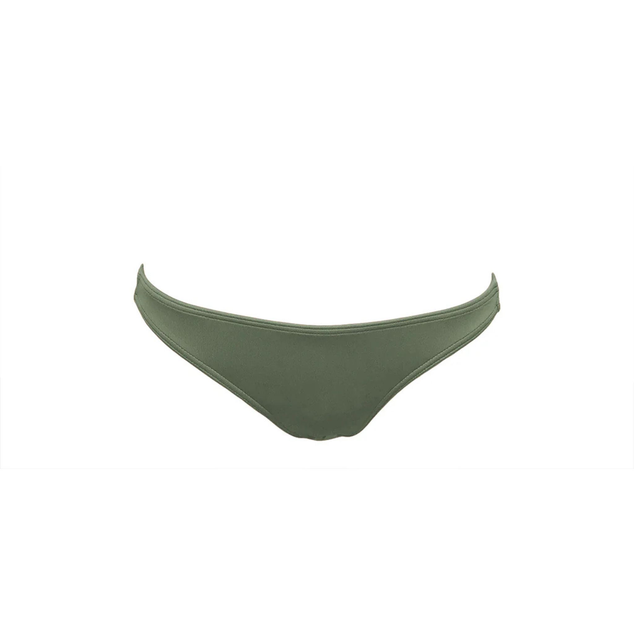 Olive green thin bikini bottom by Paupa, front view