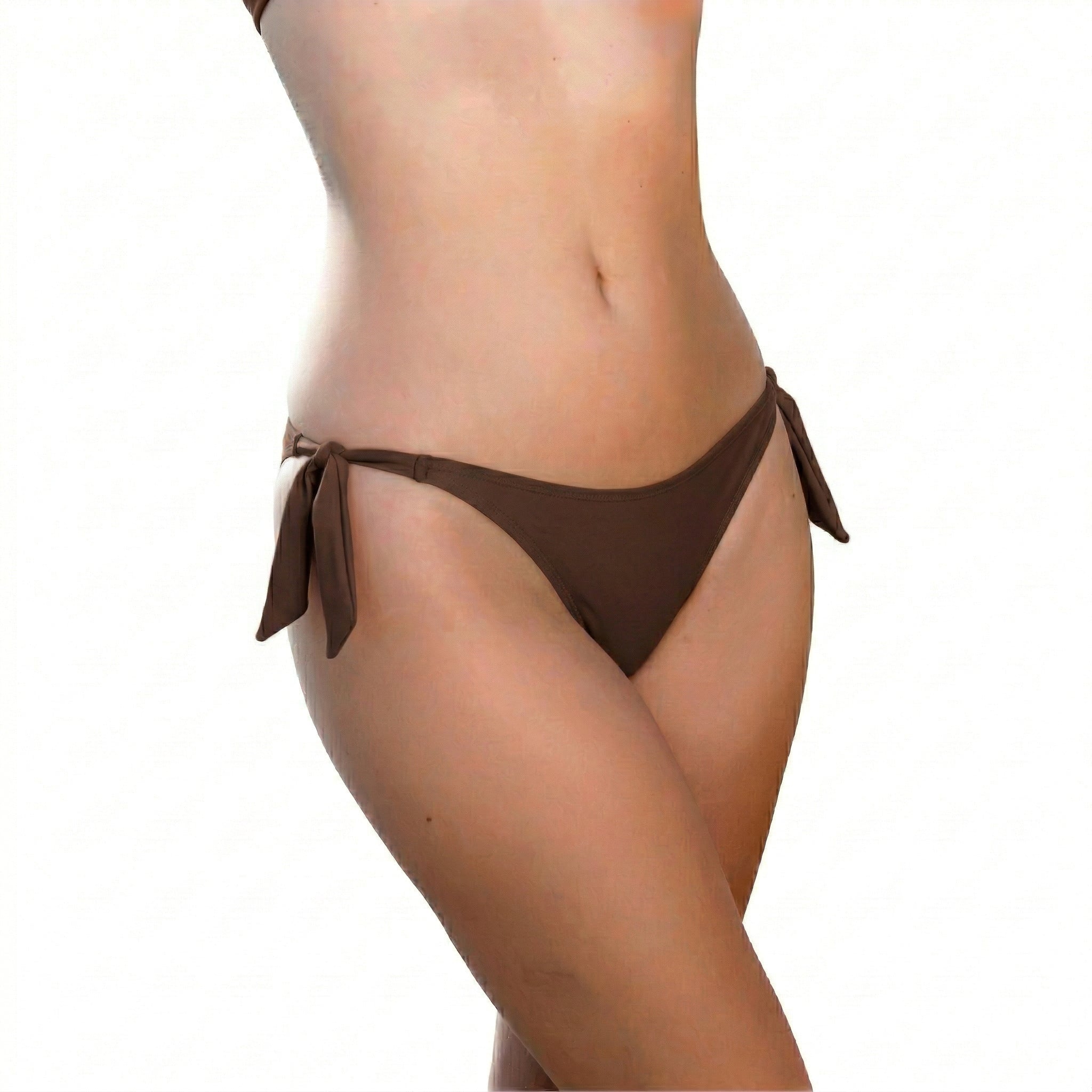 Cocoa brown adjustable bikini bottom by Paupa, front view