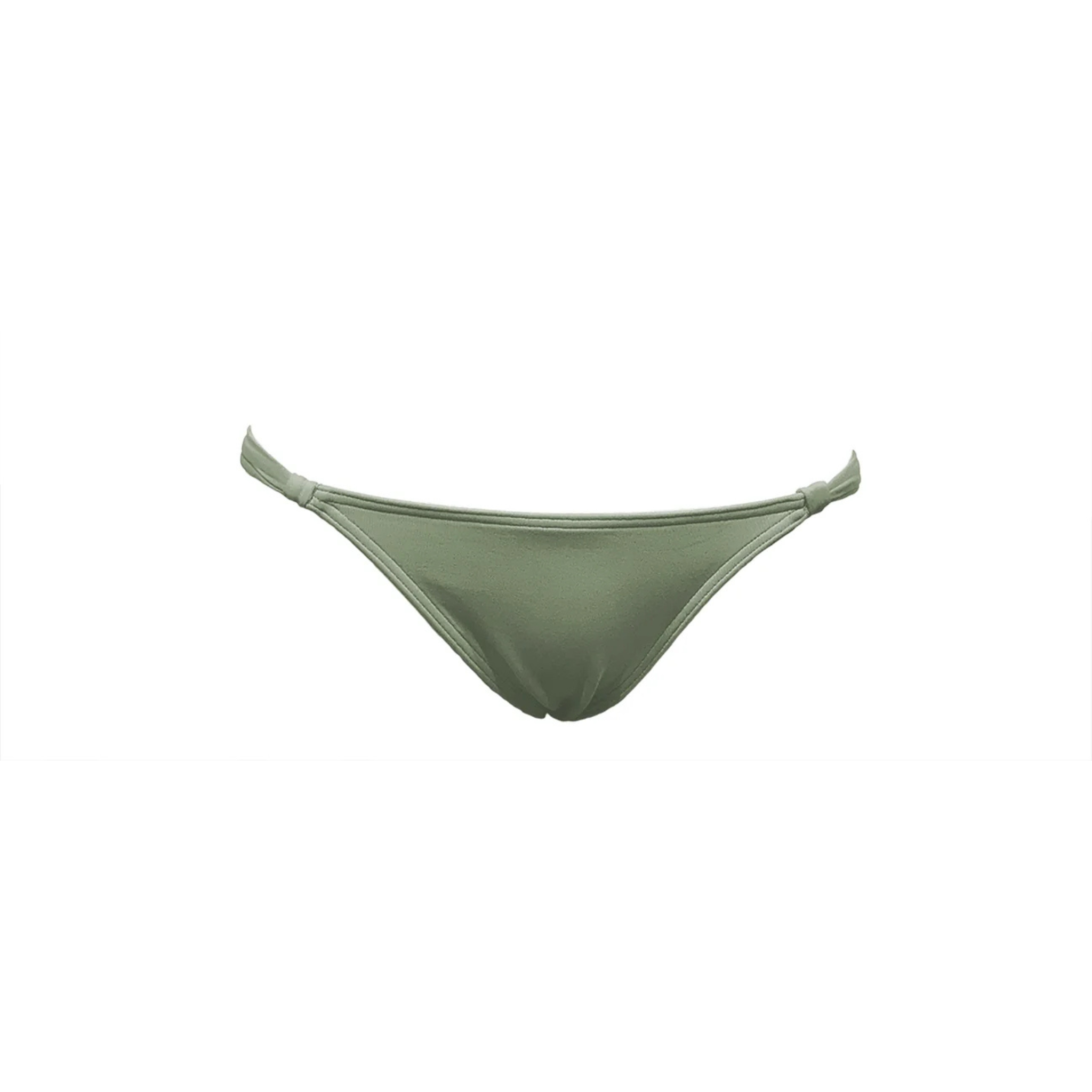 Olive green adjustable bikini bottom by Paupa, front view