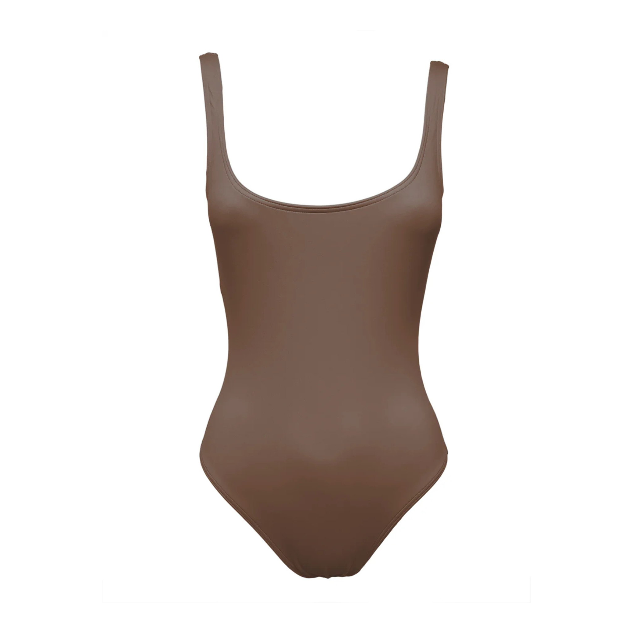 Cocoa brown low-cut swimsuit by Paupa, front view