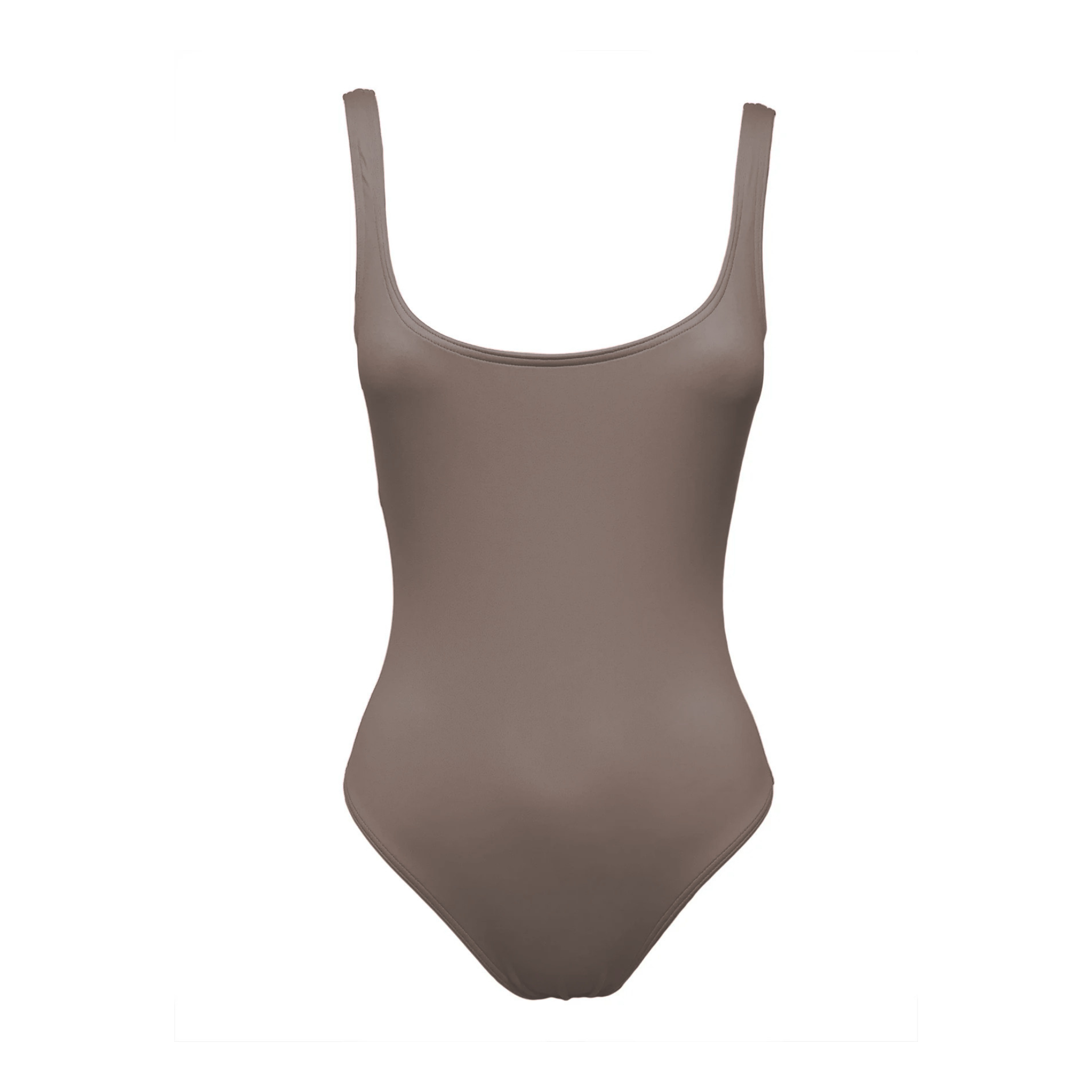 Earth brown low-cut swimsuit by Paupa, front view