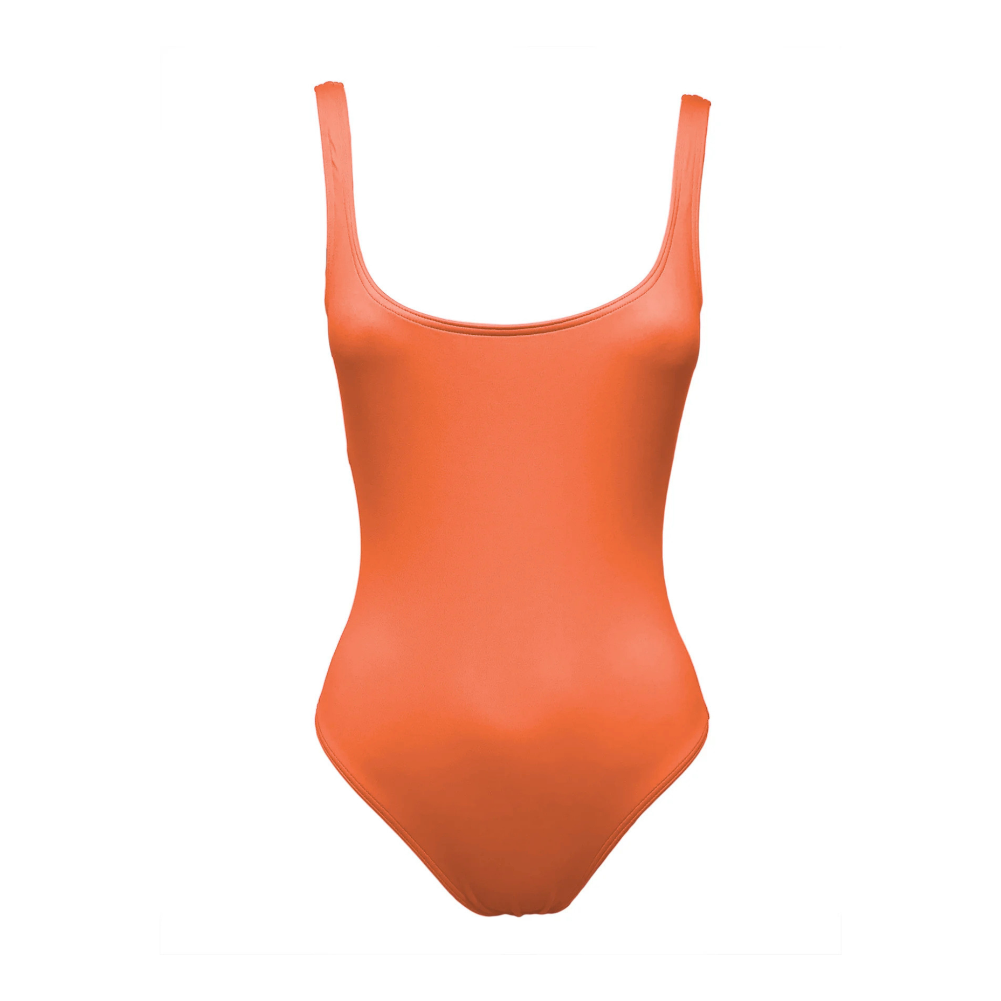 Papaya orange low-cut swimsuit by Paupa, front view