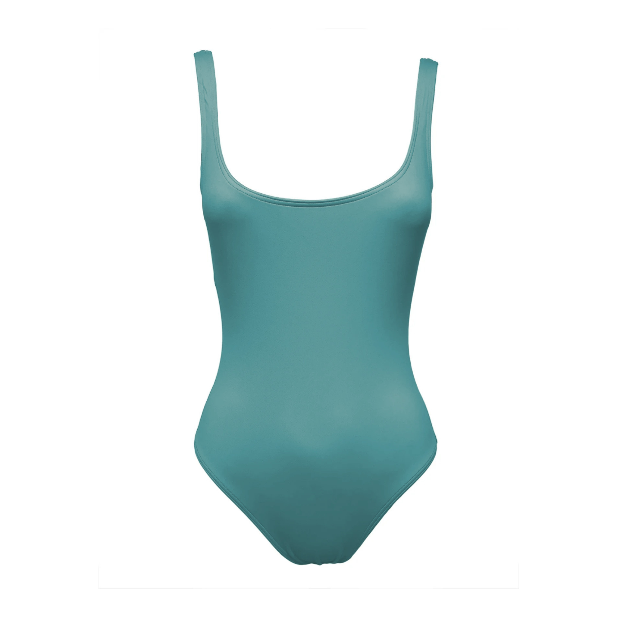 Pine green low-cut swimsuit by Paupa, front view