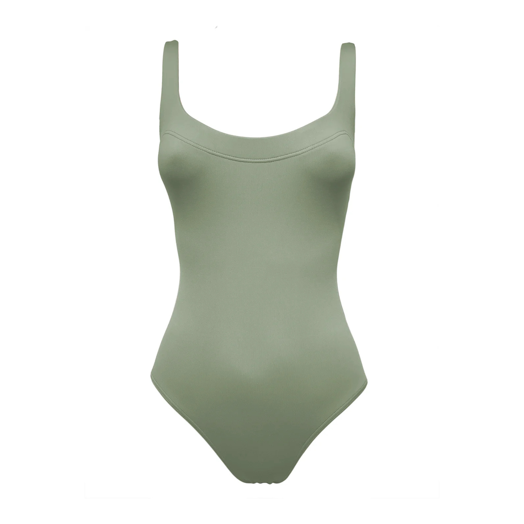 Olive green classic swimsuit by Paupa, front view