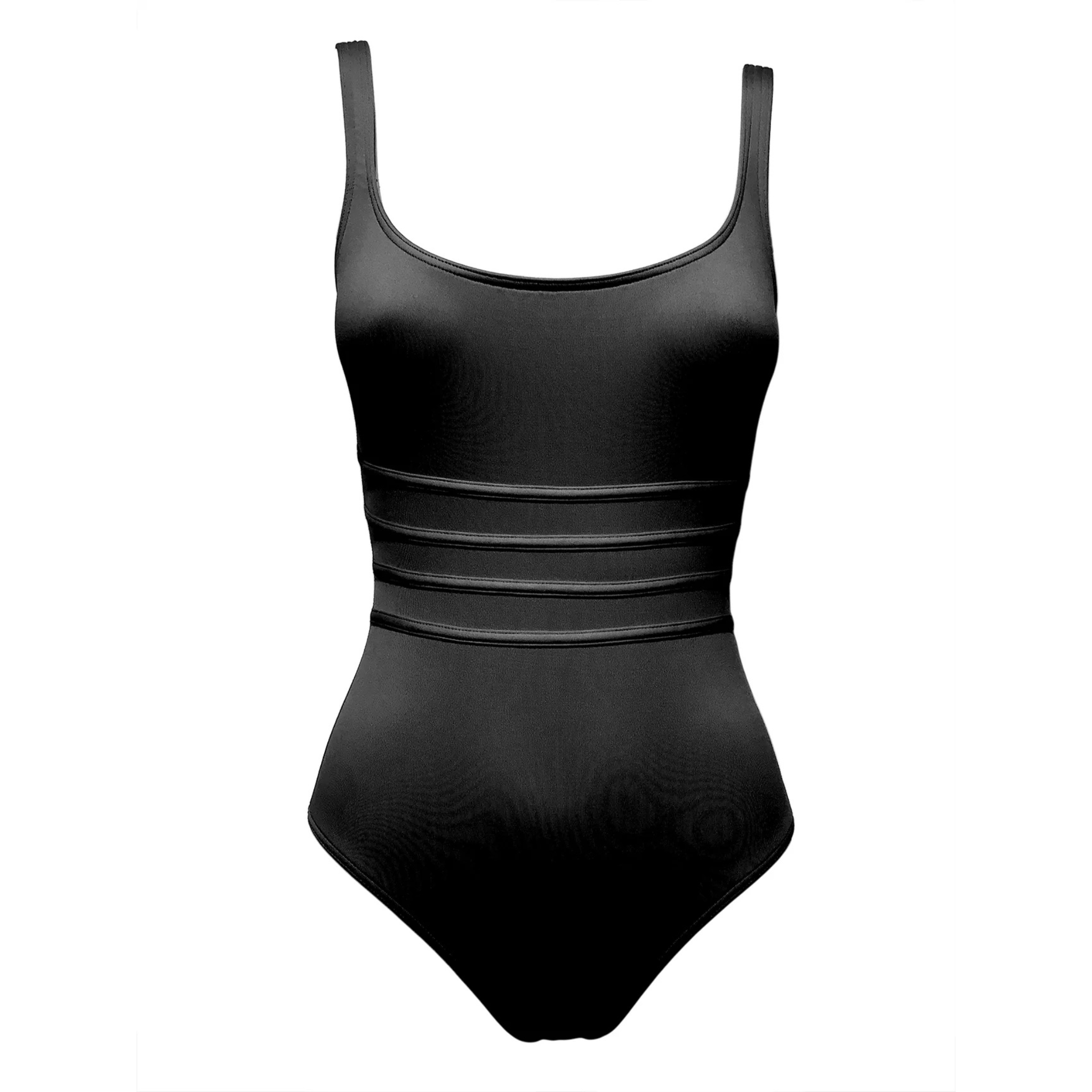 Black corset swimsuit by Paupa, front view