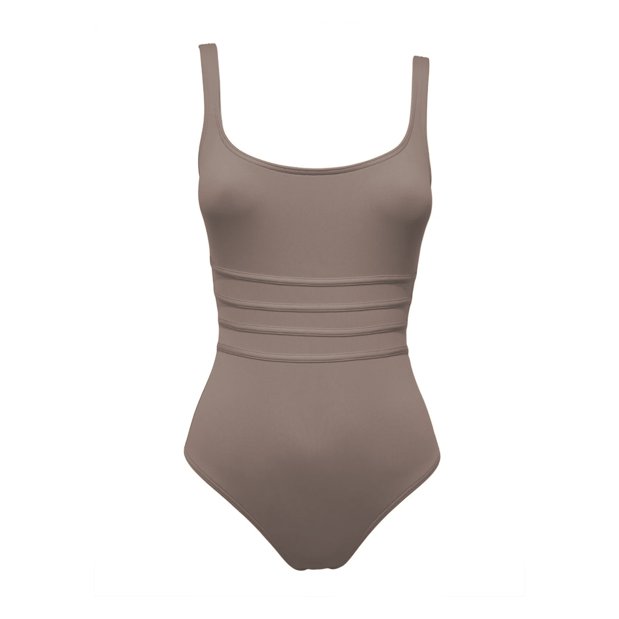 Earth brown corset swimsuit by Paupa, front view