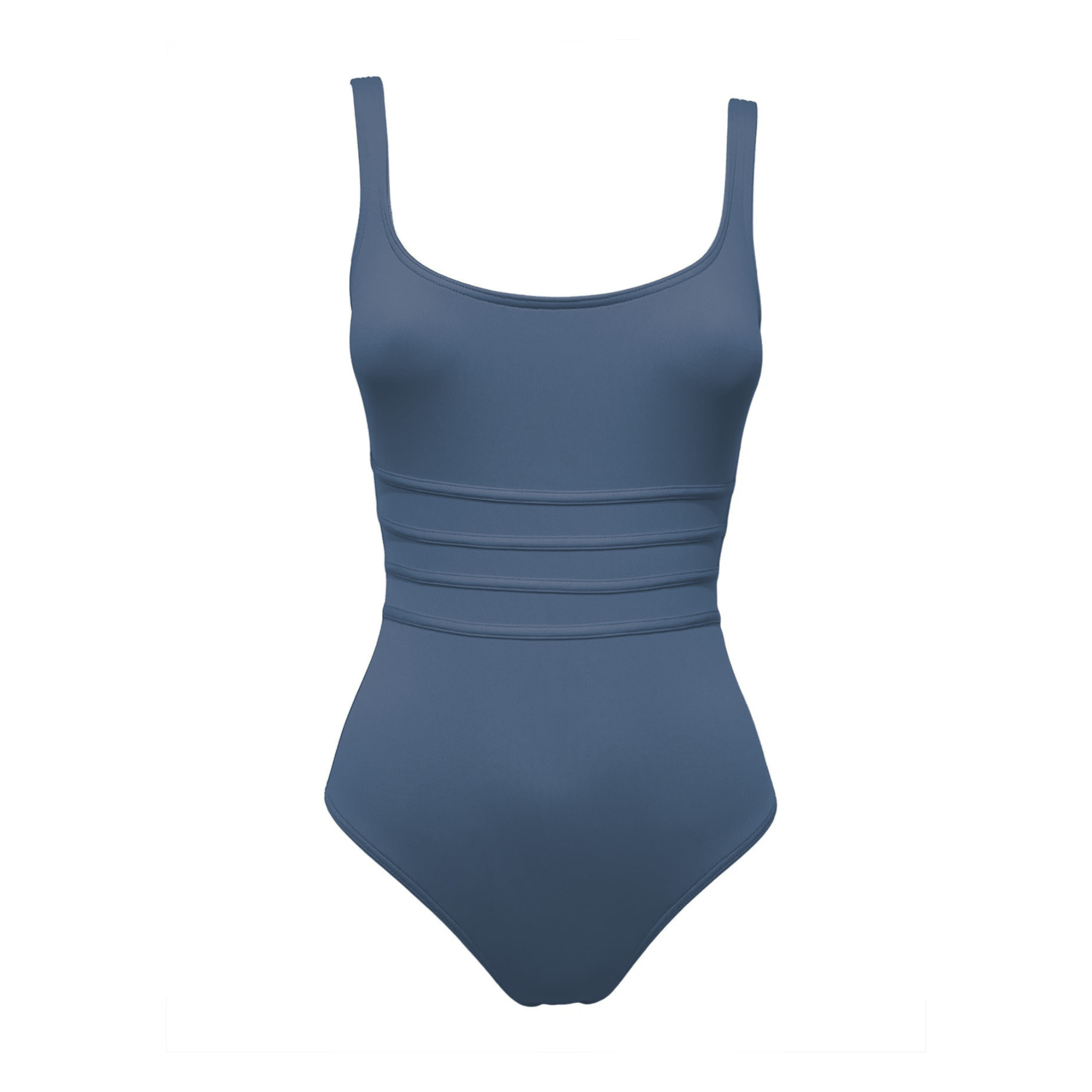 Midnight blue corset swimsuit by Paupa, front view
