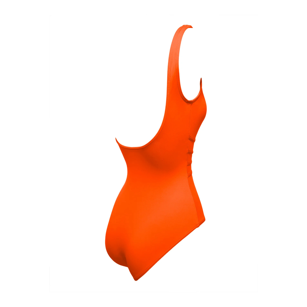 Orange corset swimsuit by Paupa, back view