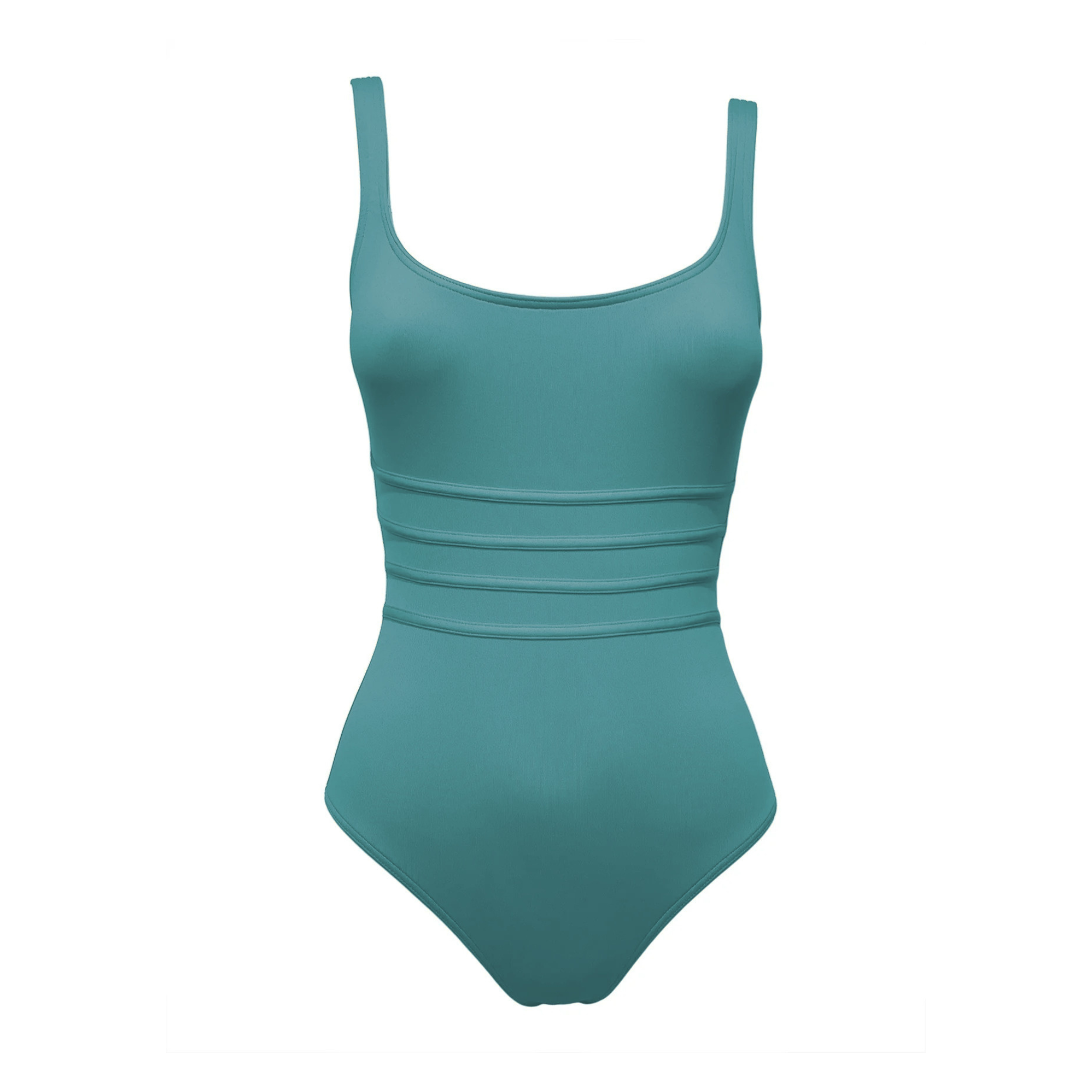 Pine green corset swimsuit by Paupa, front view