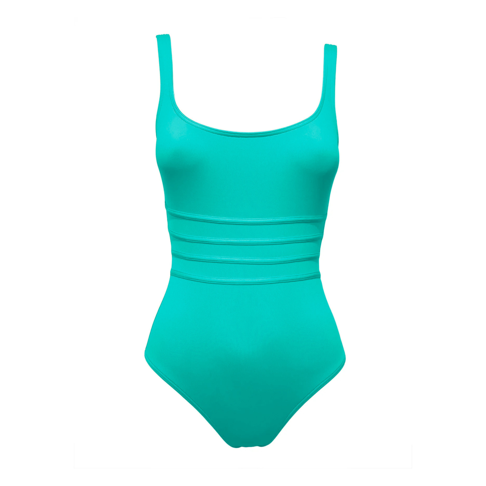 Turquoise blue corset swimsuit by Paupa, front view