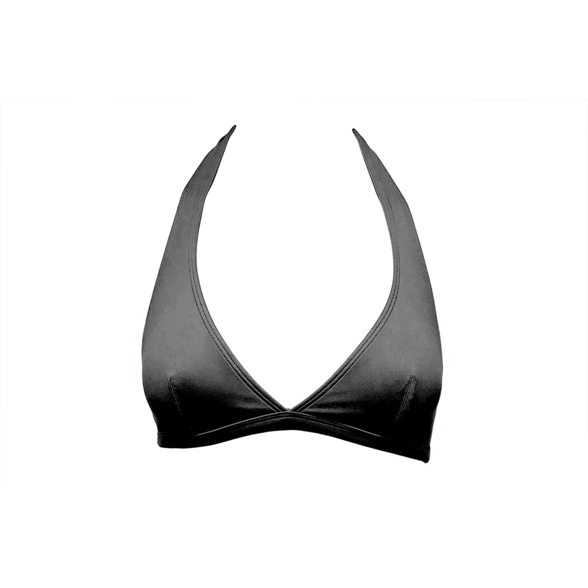 Black halter bikini top by Paupa, front view