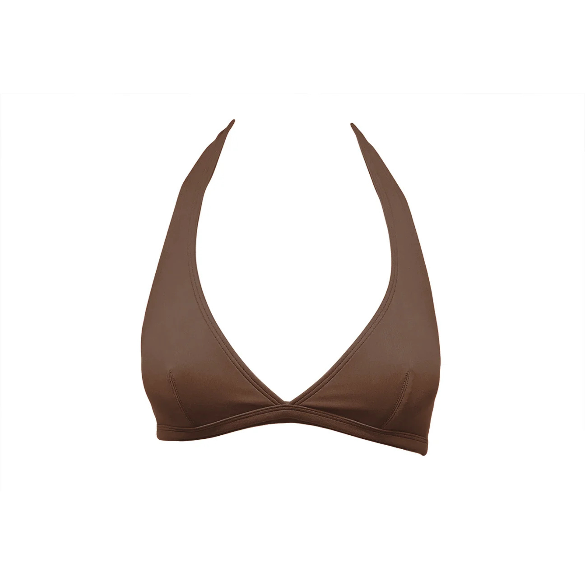 Cocoa brown halter bikini top by Paupa, front view