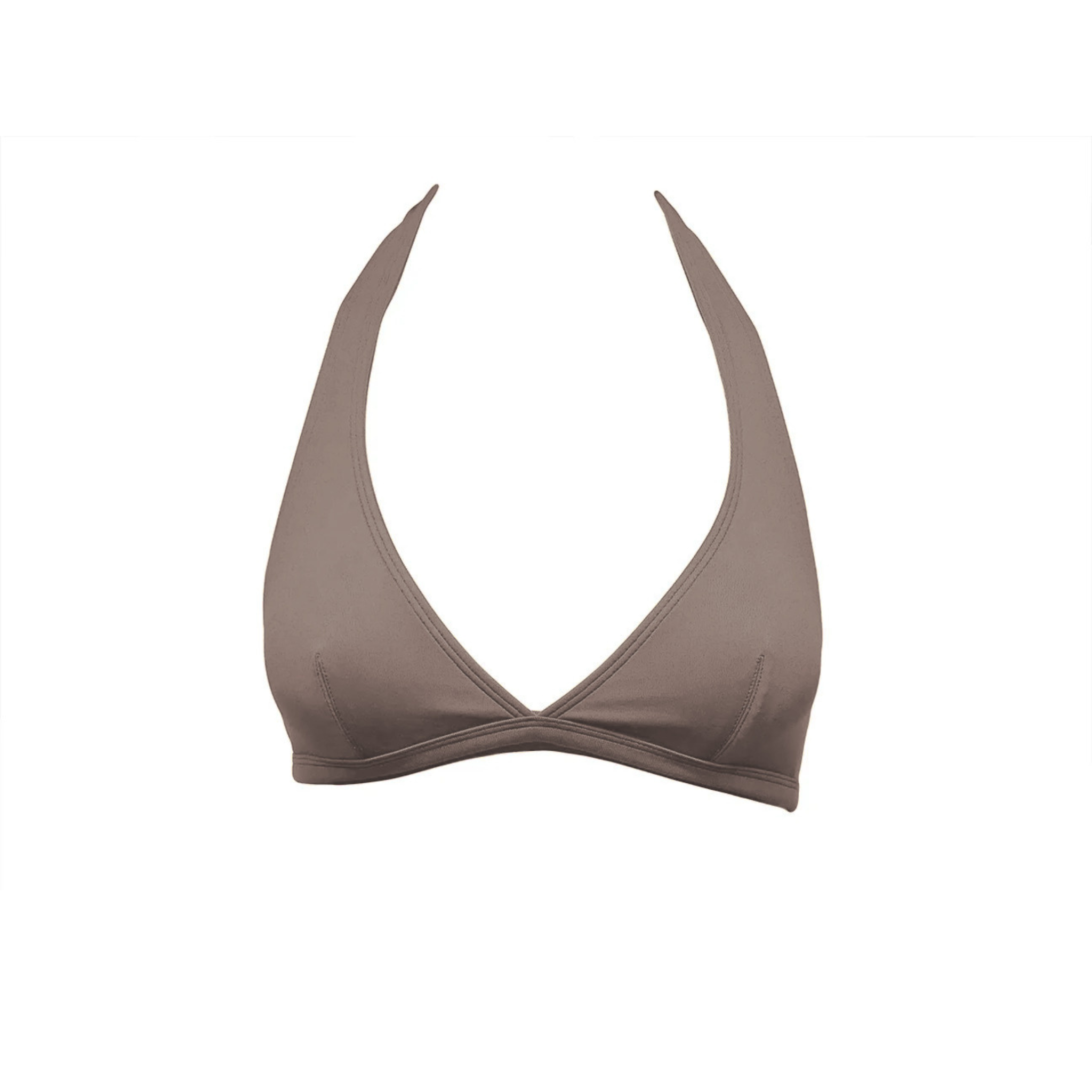Earth brown halter bikini top by Paupa, front view