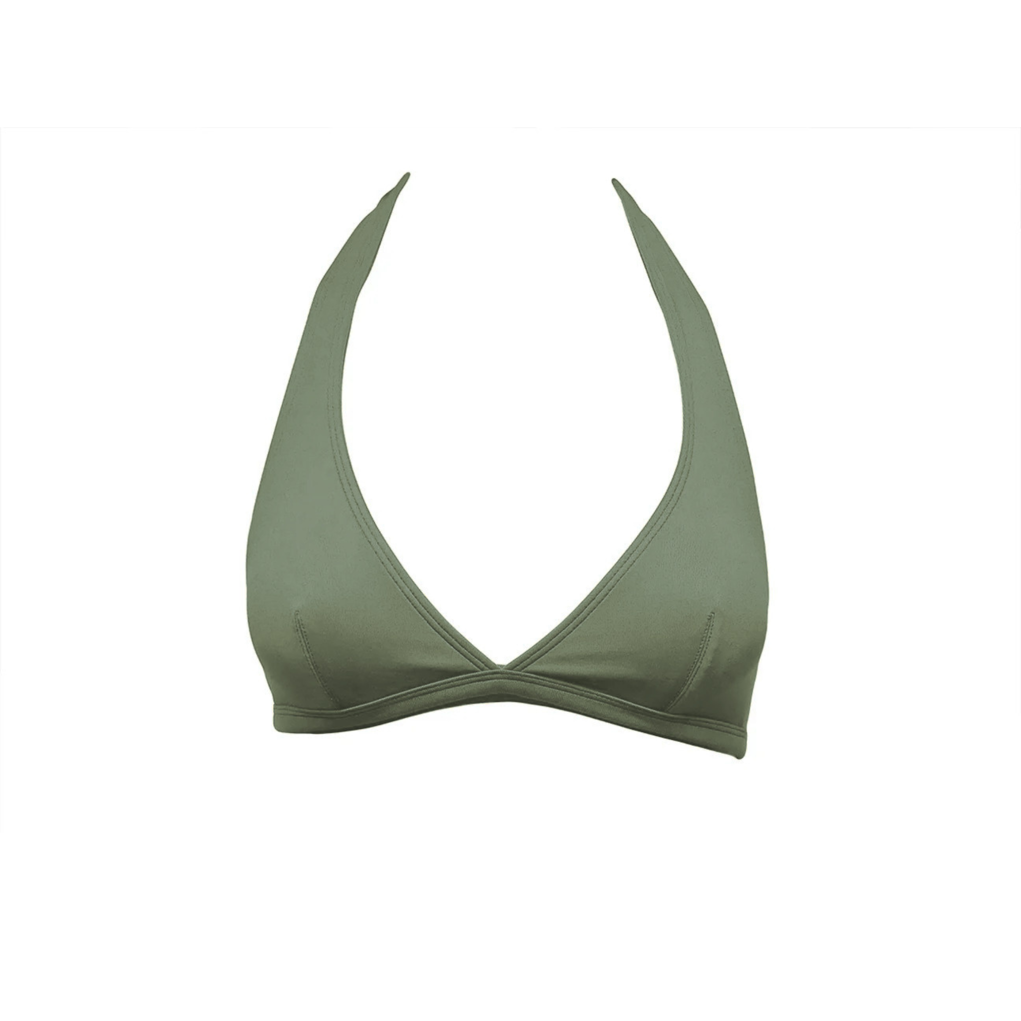 Khaki halter bikini top by Paupa, front view