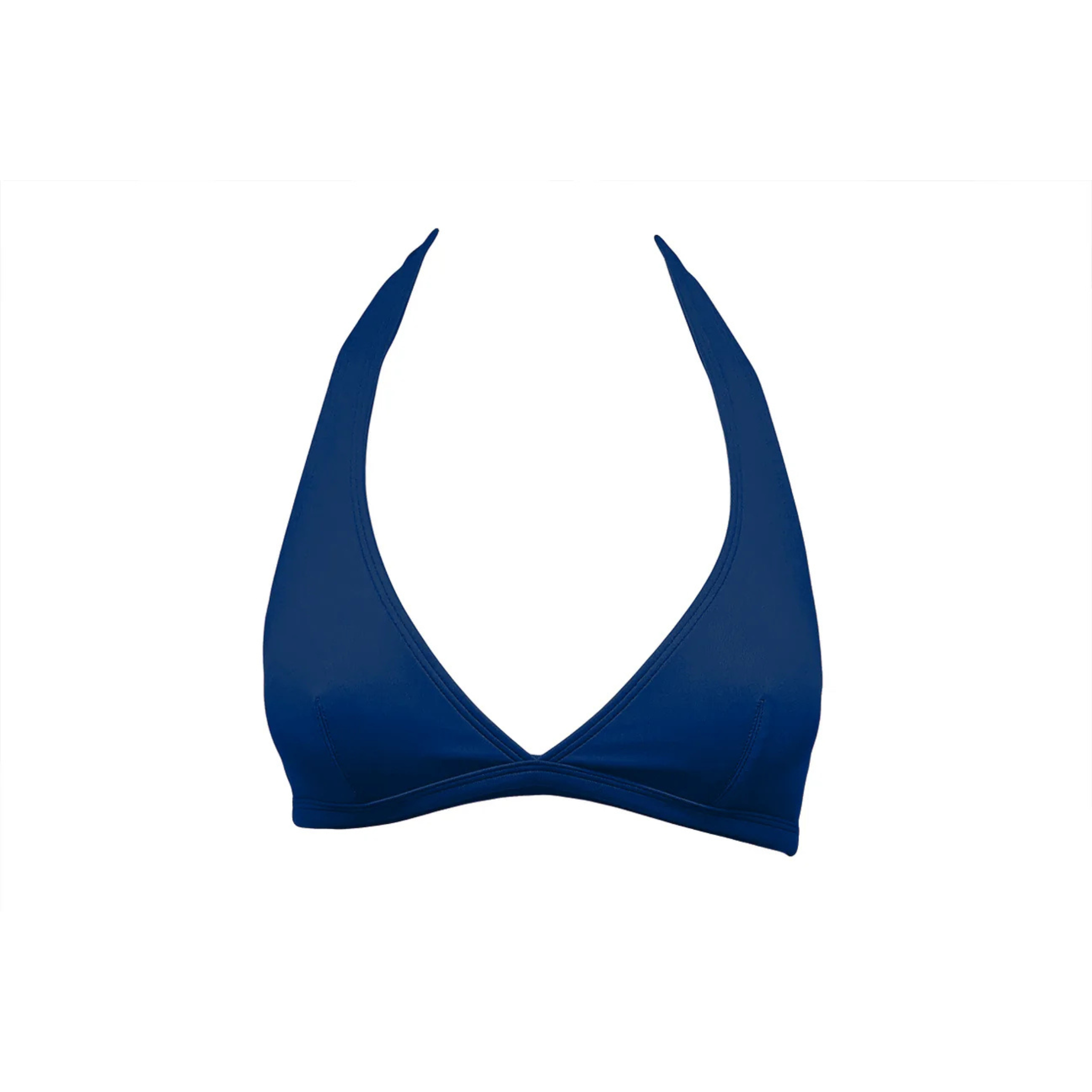 Midnight blue halter bikini top by Paupa, front view