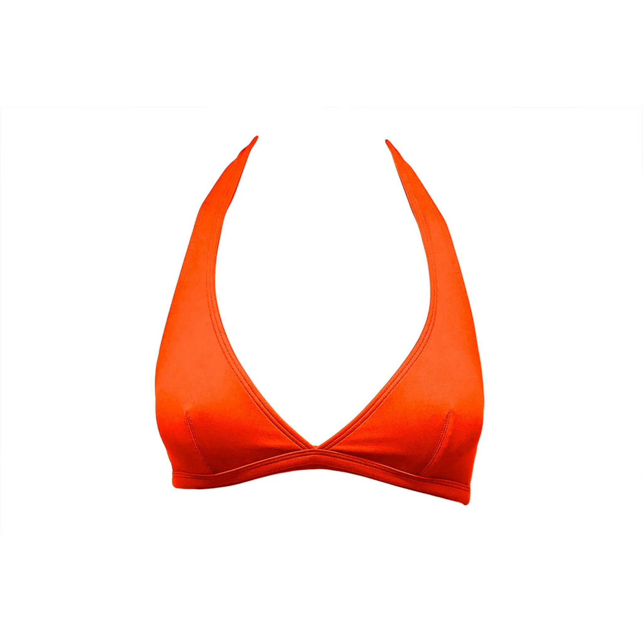 Tangerine orange halter bikini top by Paupa, front view