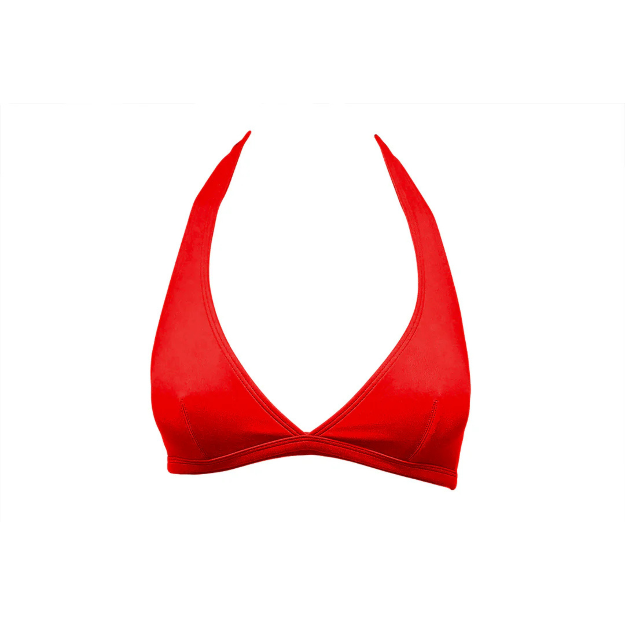 Cherry red halter bikini top by Paupa, front view