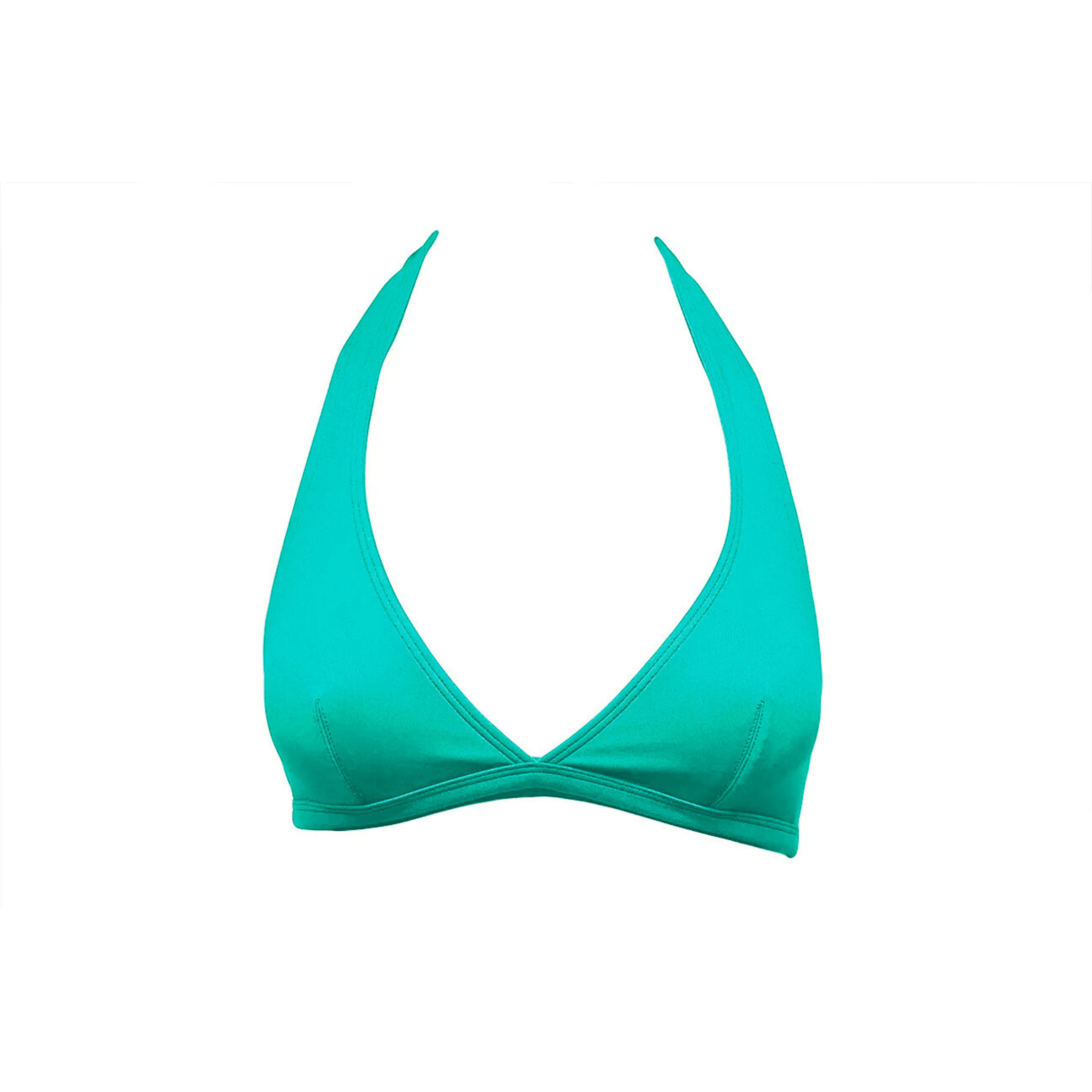 Turquoise blue halter bikini top by Paupa, front view