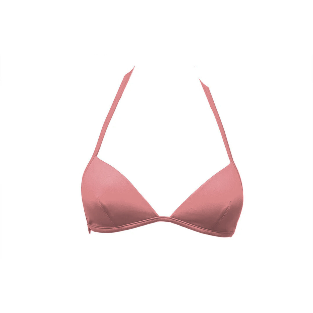 Flamingo pink triangle bikini top with foam by Paupa, front view