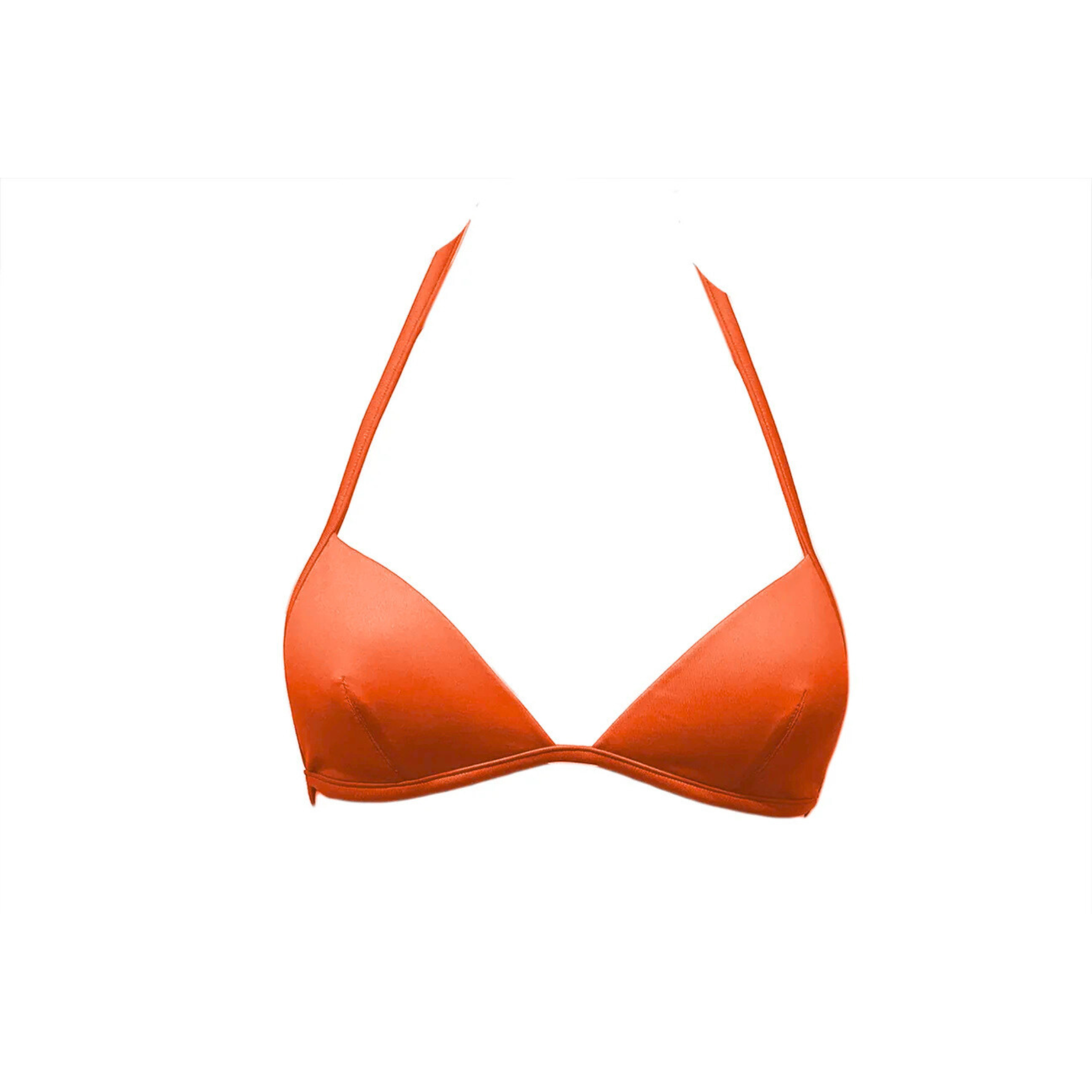 Orange triangle bikini top with foam by Paupa, front view