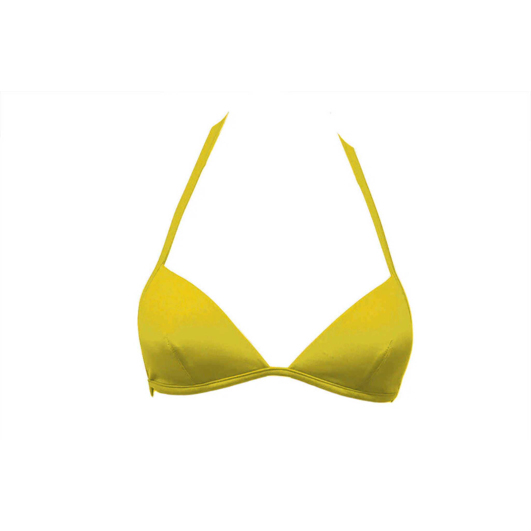 Lemon yellow triangle bikini top with foam by Paupa, front view