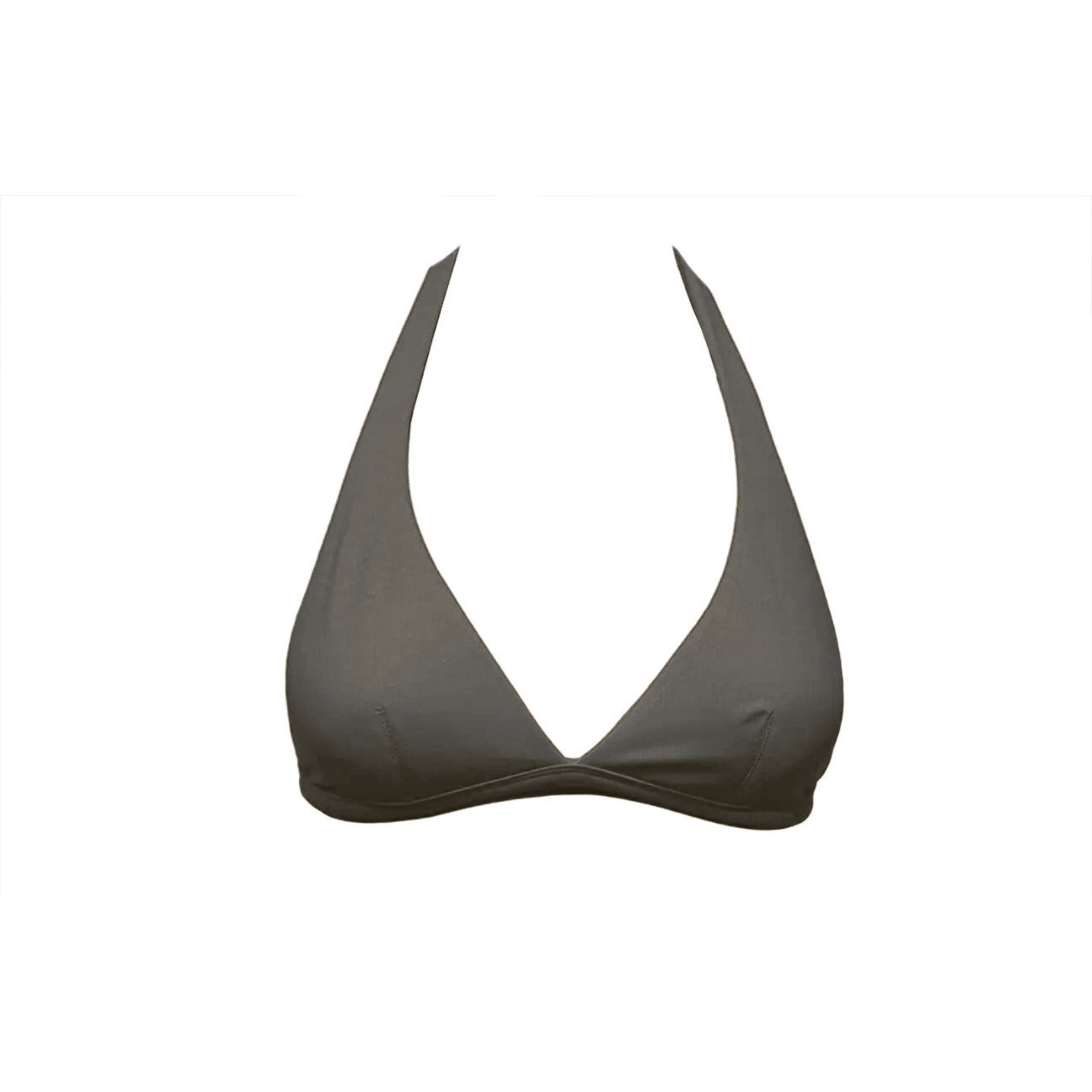 Charcoal gray halter bikini top with foam by Paupa, front view