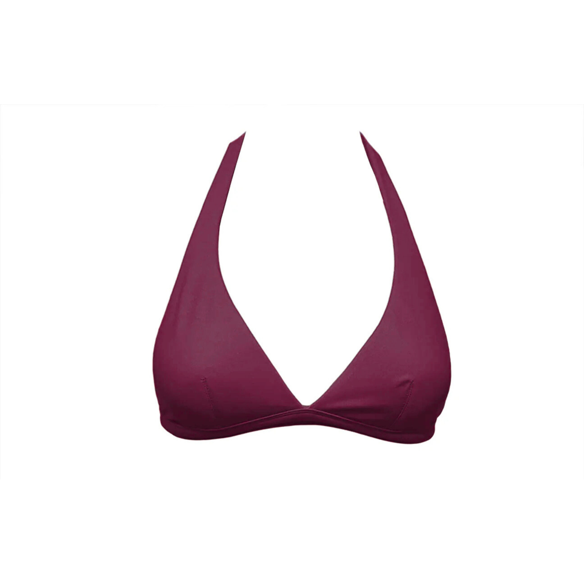 Burgundy red halter bikini top with foam by Paupa, front view