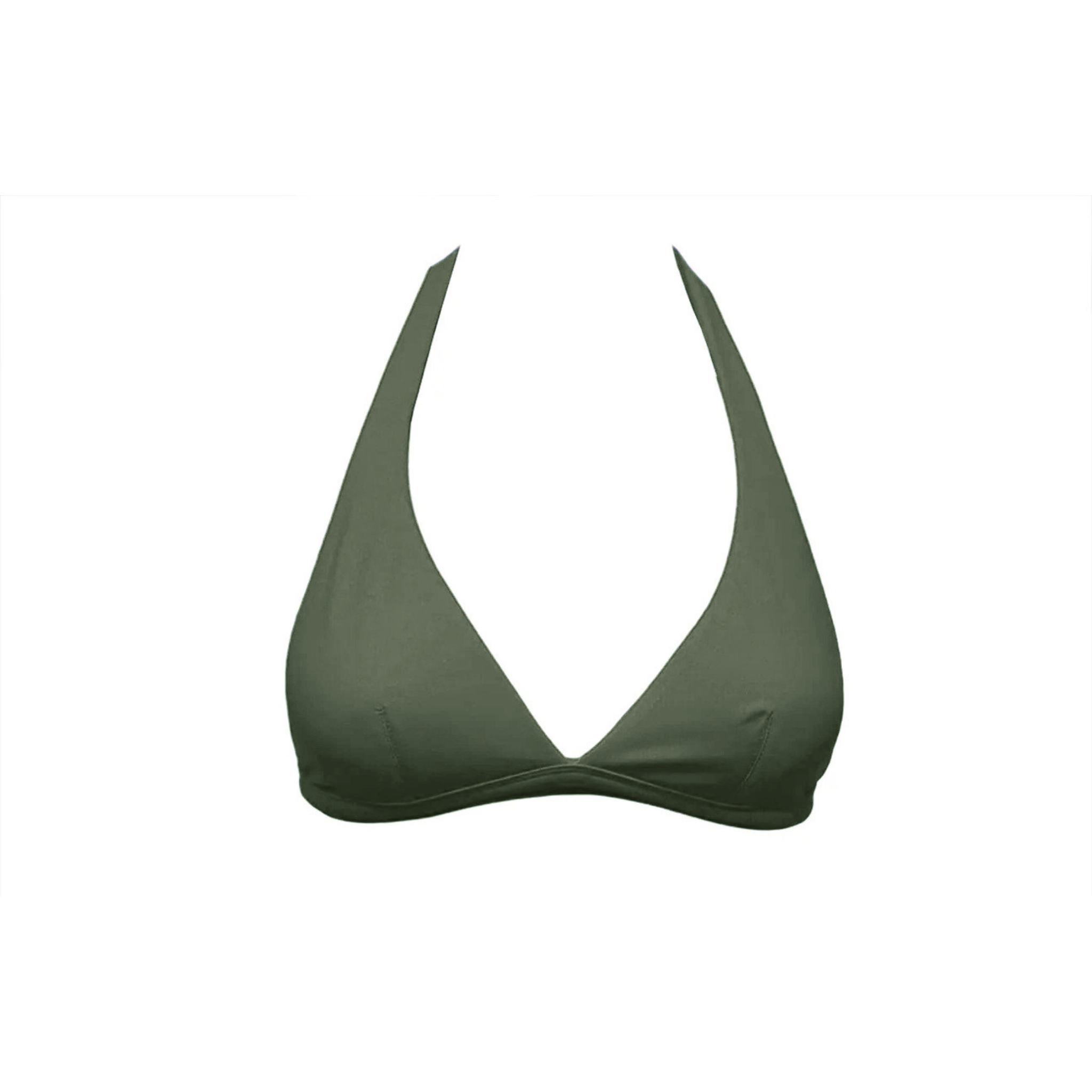 Olive green halter bikini top with foam by Paupa, front view