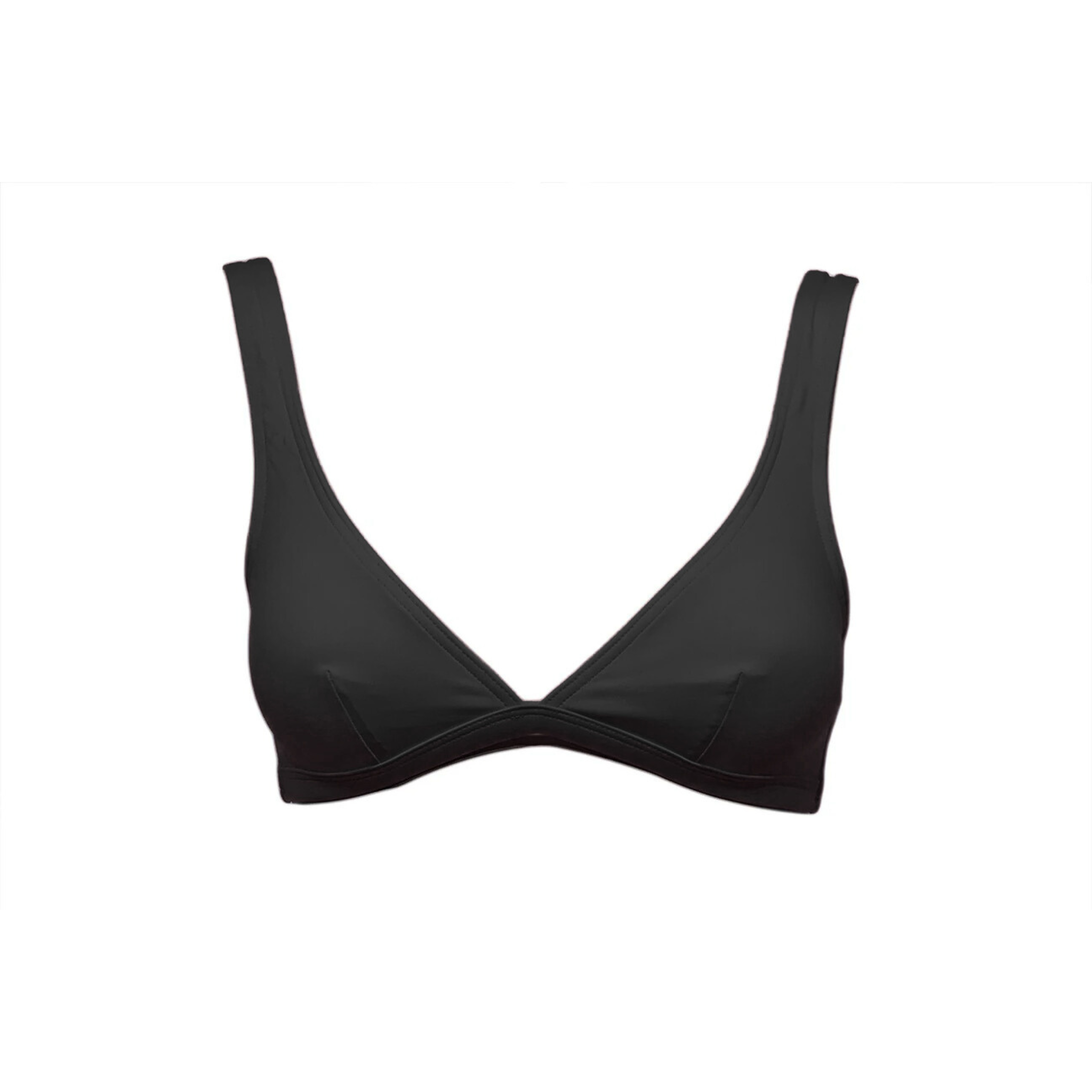 Black v-neck bikini top by Paupa, front view