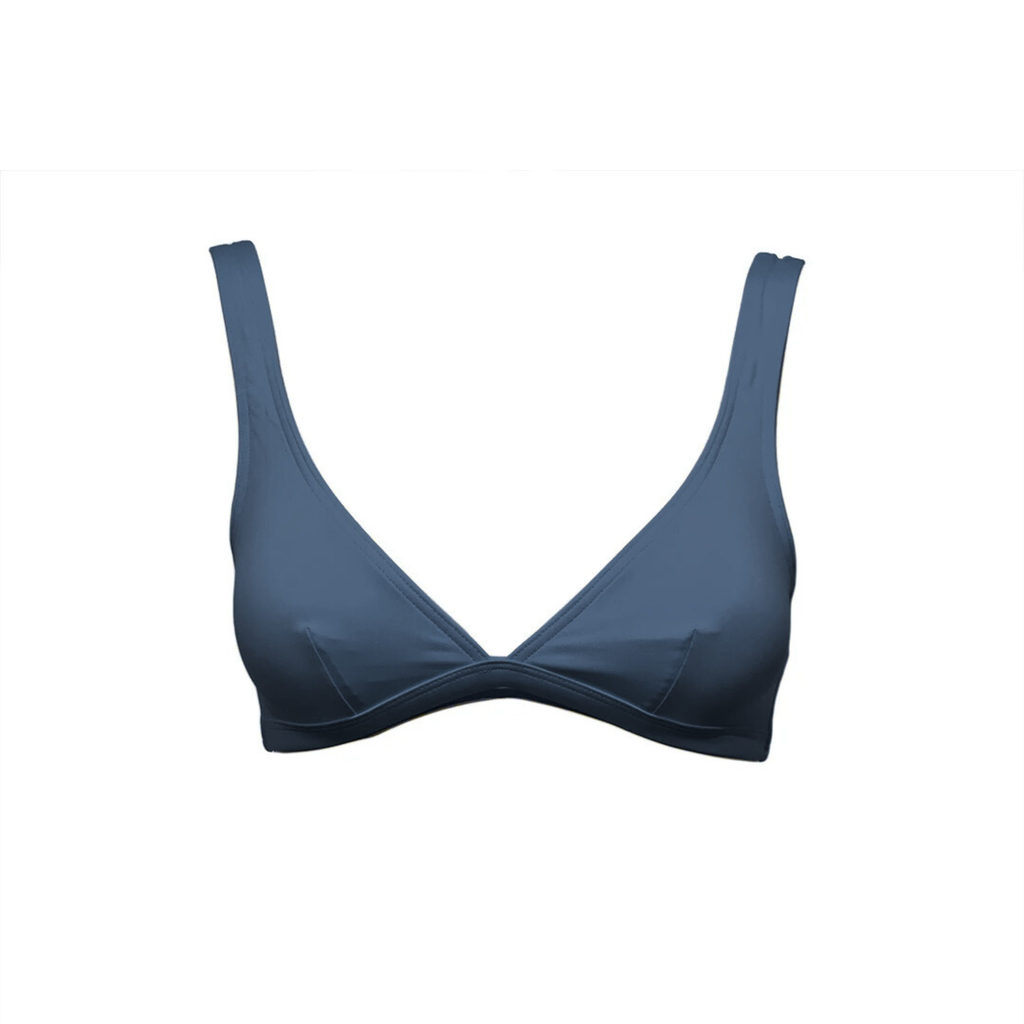 Midnight blue v-neck bikini top by Paupa, front view