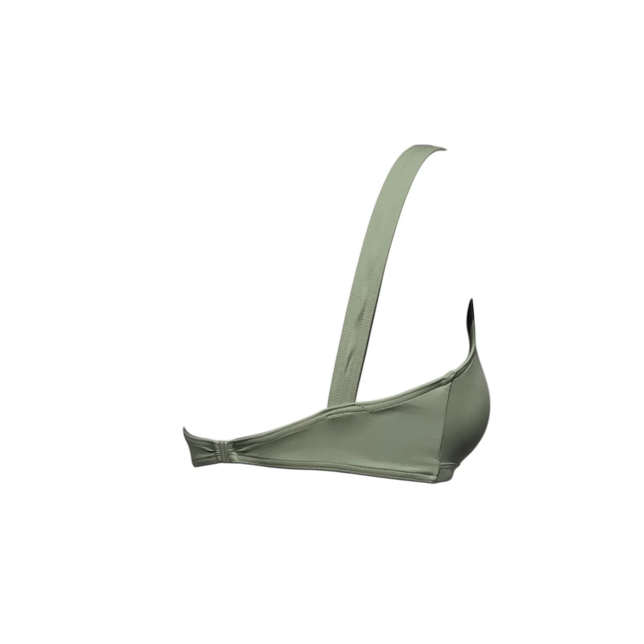 Olive green v-neck bikini top by Paupa, back view