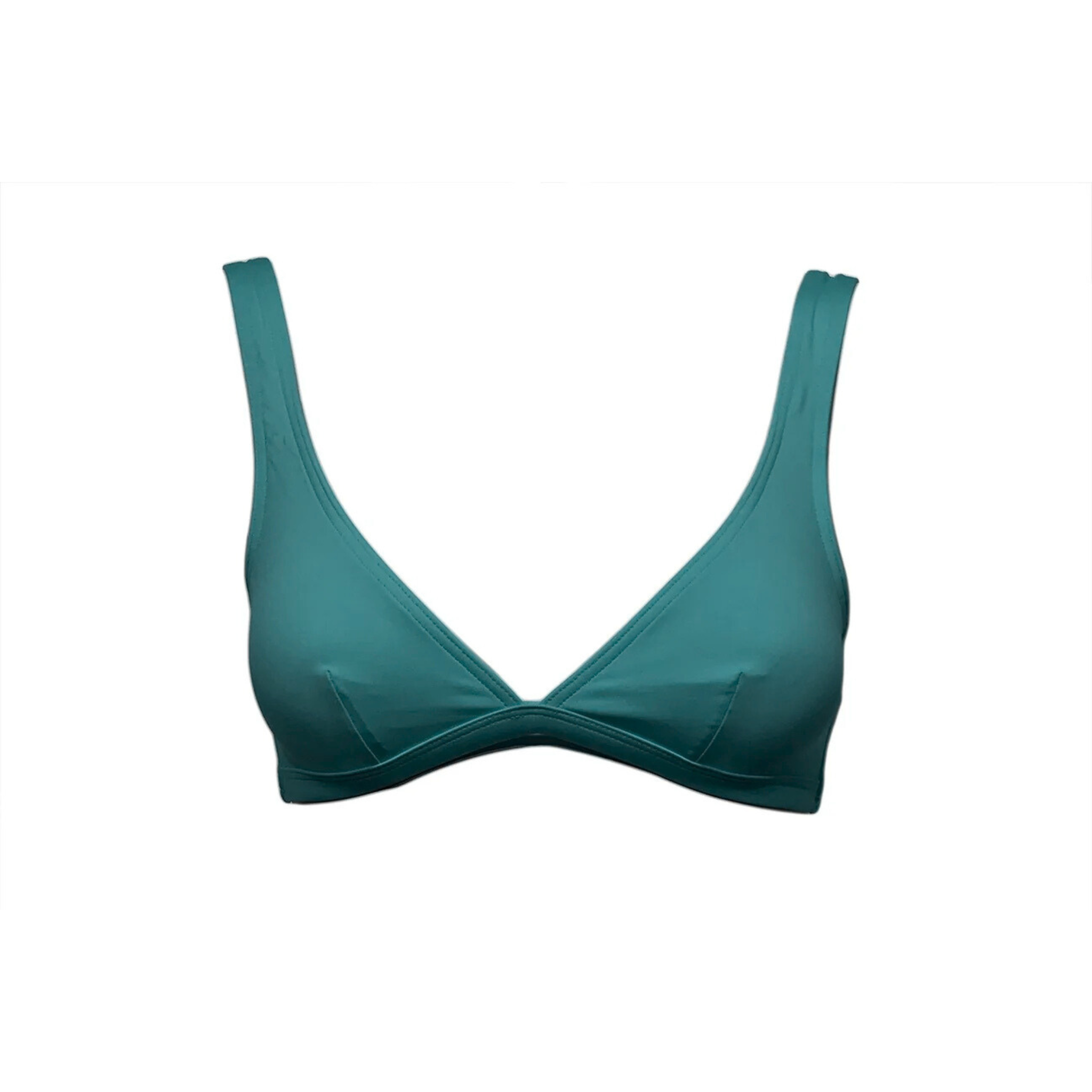 Pine green v-neck bikini top by Paupa, front view